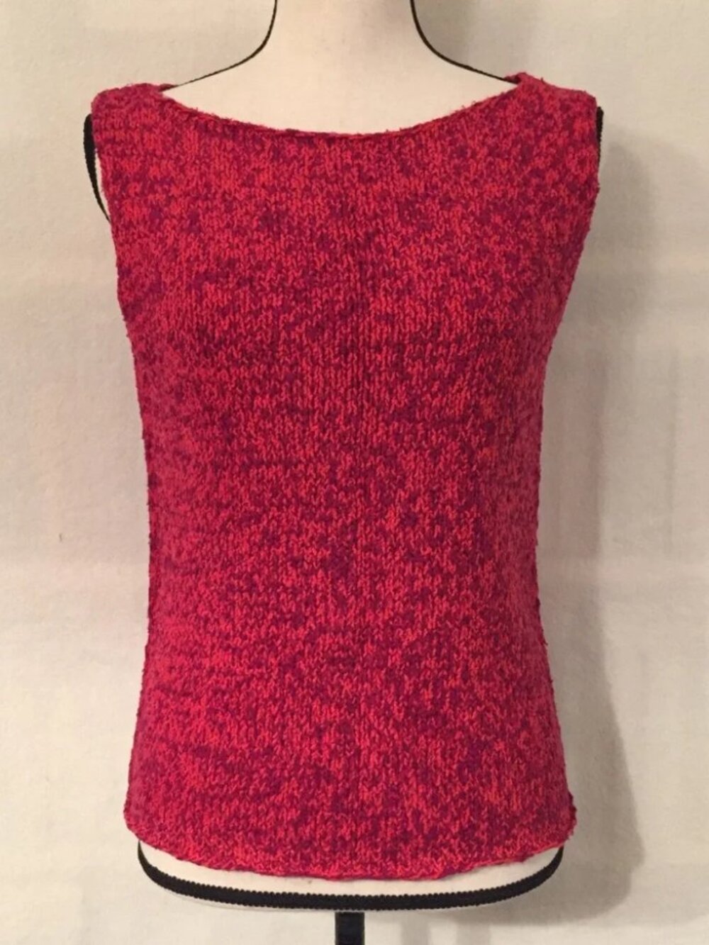Eileen Fisher red orange purple chunky knit cotton boatneck shell tank top